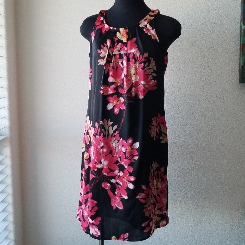 Black Floral Print Dress by Dana Buchman